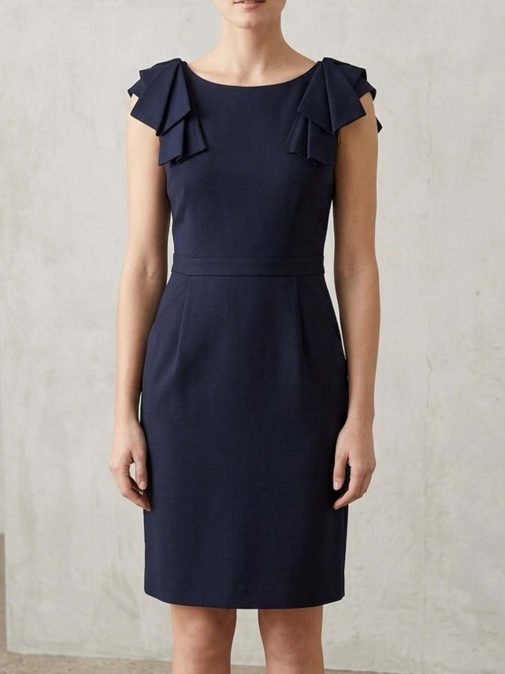 J.Crew Navy 100% Wool Origami Ruffle Sleeve Sheath Dress Size 0 Blue
